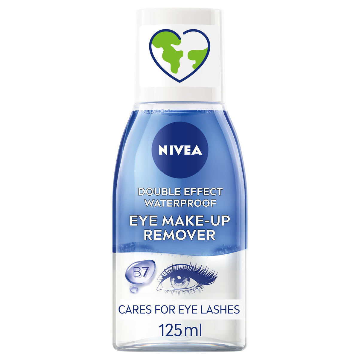 Double Effect Waterproof Eye Make-Up Remover (125 ml), Daily Use Face Cleanser for Make-Up and Mascara with Cornflower Extract and Biotin