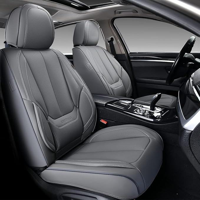 Coverado Seat Covers, Car Seat Covers Front Seats, Car Seat Cover, Car Seat Protector Waterproof, Car Seat Cushion Nappa Leather, Gray Seat Covers Carseat Cover Universal Fit for Most Cars