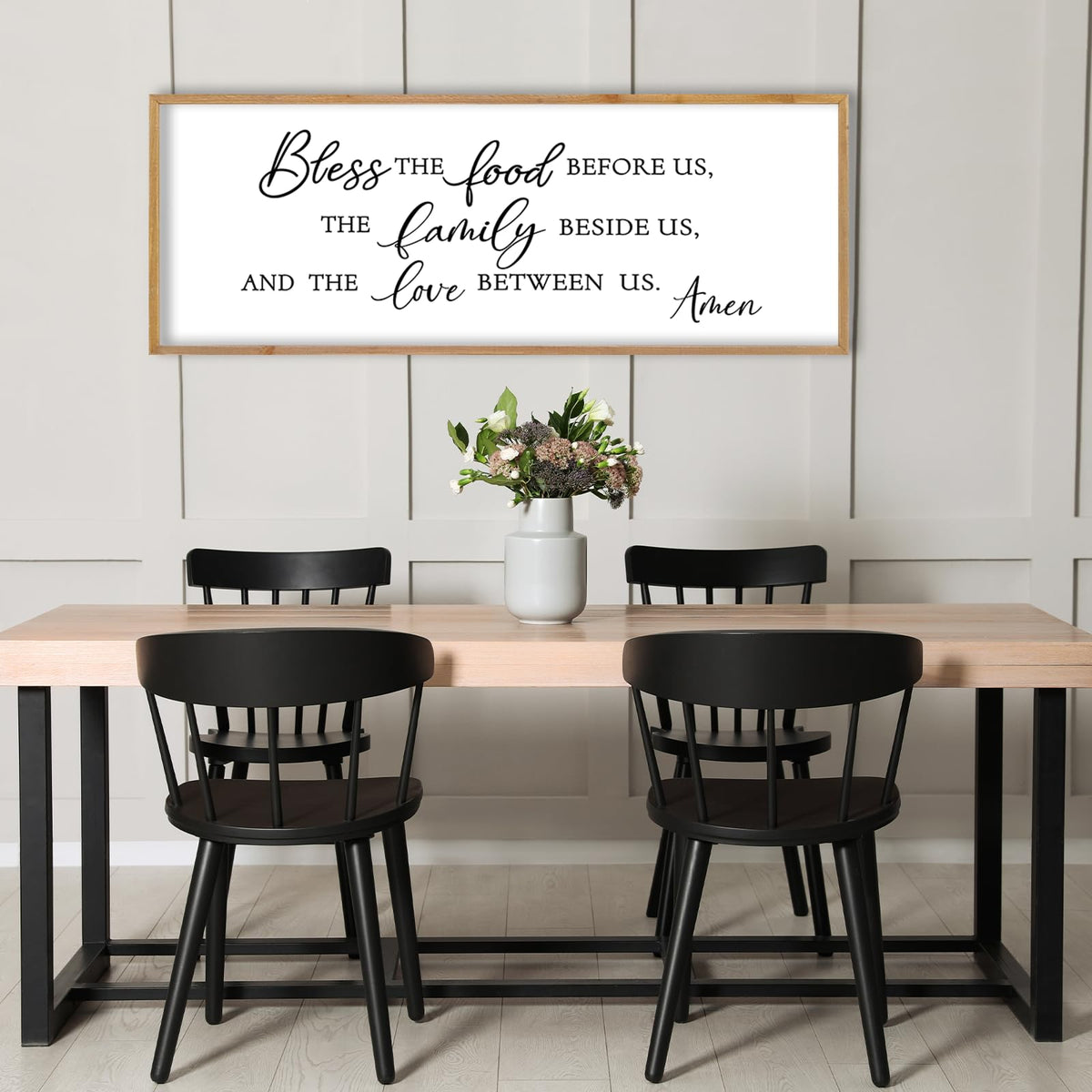 LuZhiQiang Bless the Food Before Us Sign Wall Decor 32"×12" Wood