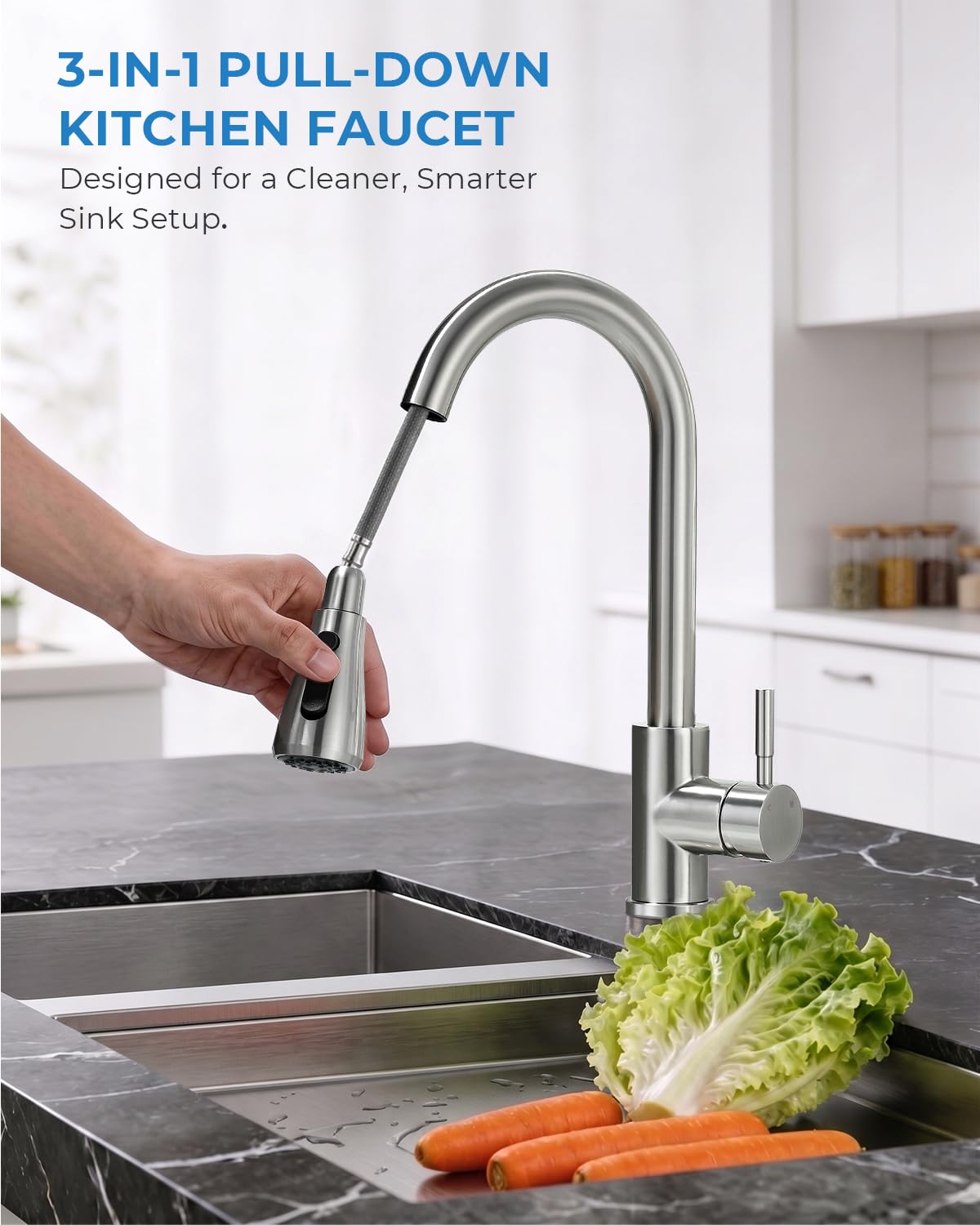 VFAUOSIT Kitchen Faucet with Pull Down Sprayer, Modern Bar Sink Faucet