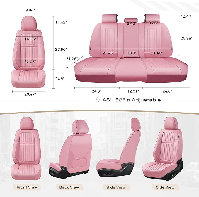 Coverado Car Seat Covers Front Seats, Seat Covers for Cars, Car Seat Protector, 2-Pack Car Seat Cushion Nappa Leather, Waterproof Seat Covers Carseat Cover Universal Fit for Most Cars Trucks(Pink)