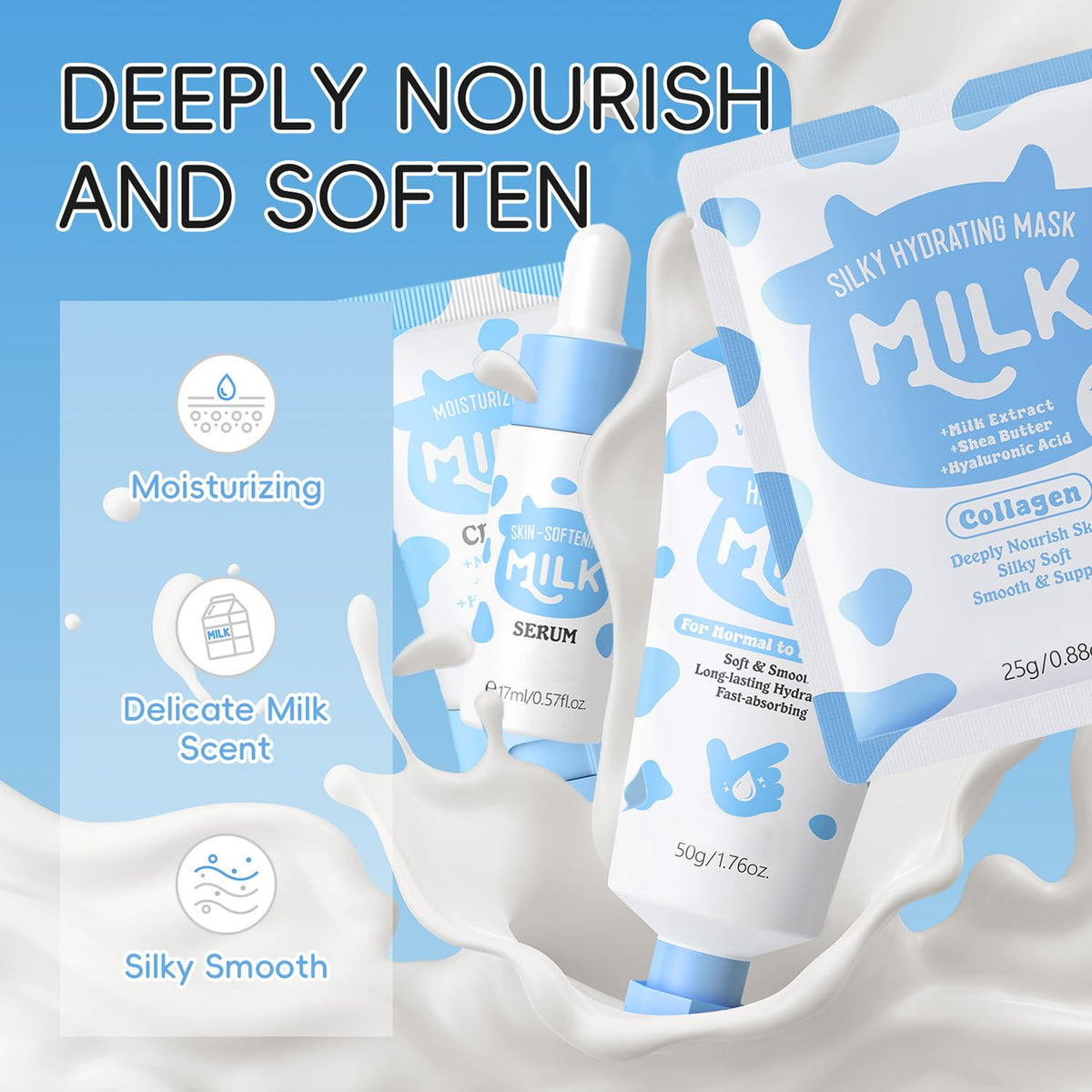Milk Skin Care Set for Kids & Teens, 12 IN 1 Moisturizing & Gentle Milk Skin Care for Kids Girl Ages 8-12, Milk Skincare for Girls 10-12, Facial Care Gift Set for Kids & Girls, Birthday Gifts, 12PCS