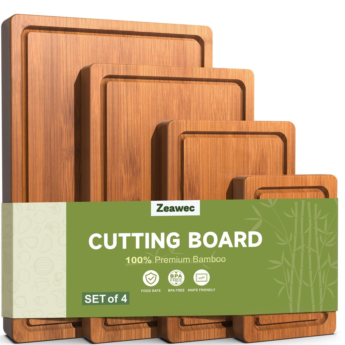 4-Piece Set Deep-Carbonized Bamboo Cutting Board for Kitchen, Carbonized