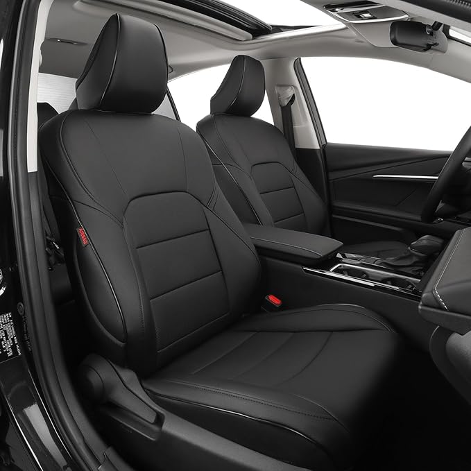 EKR Camry Car Seat Covers for Toyota Camry Hybrid LE,Hybrid SE 2018 2019 2020 2021 2022 2023 2024,Leather Car Seat Cover Full Set for Trucks SUV-Faux Leather(Black)