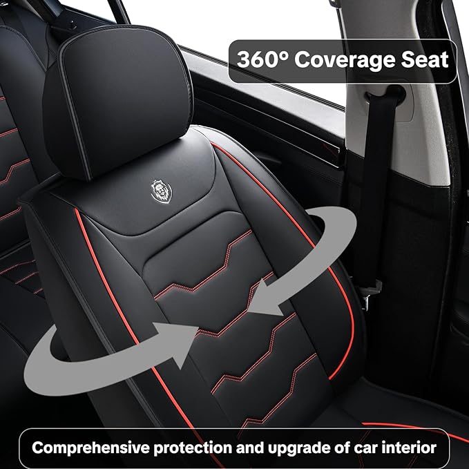 Car Seat Cover Full Set Sets, Universal Car Seat Covers for Cars, Premium Waterproof Leather, Protect & Upgrade Car Interior, Compatible with Airbags, Easy to Install & Clean Up