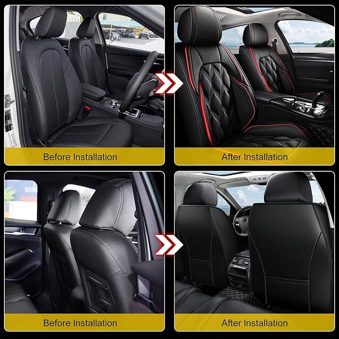 AOMSAZTO Front Seat Covers Fit for Chevy/Chevrolet Cruze 2011-2019 Waterproof Faux Leather Car Seat Cover Compatible with Airbag(2PCS Front, Black&Redline)