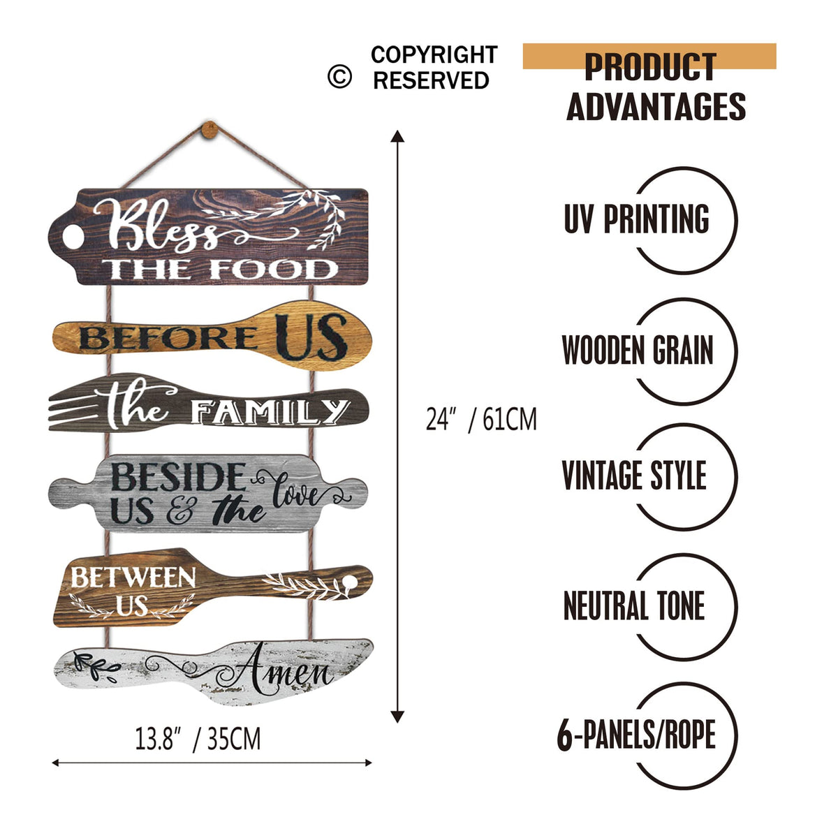 Bless the Food Before Us Farmhouse Kitchen Wall Sign 6pcs