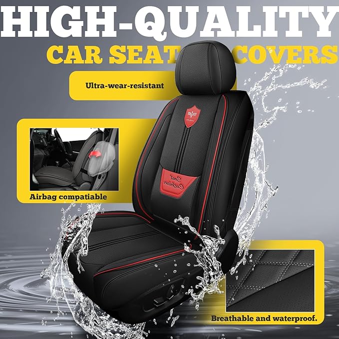 LINGVIDO Car Seat Covers Full Set (5 Seats) - Premium Perforated Nappa Leather, Waterproof Shield, Omni-Adapt Fit SUVs Sedans, Ultimate Family & Pet Protection