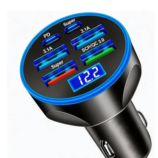 USB Cigarette Lighter Adapter with Voltage Display, Full PD 30W Multi Port USB Car Charger with Volt Meter, PD4.0/QC4.0/PPS/AFC Super Fast 12V Outlet for MacBook iPhone Galaxy Android Phones