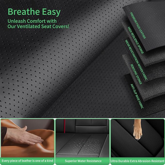 Fit Crosstrek Car Seat Covers for Subaru Crosstrek 2016-2025 2026-Upgraded Premium Waterproof & Breathable Leather,Airbag Compatible,All-Weather Seat Cushion Protector,Full Set,Black-Red