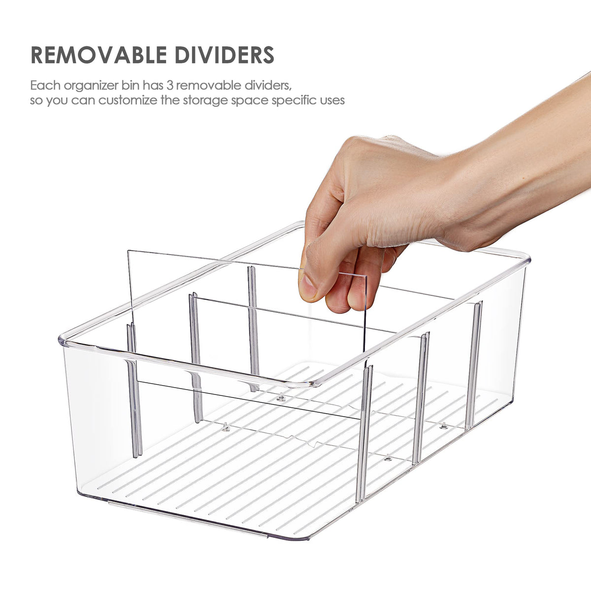 Vtopmart 8 Pack Food Storage Organizer Bins, Clear Plastic, 4 Compartments