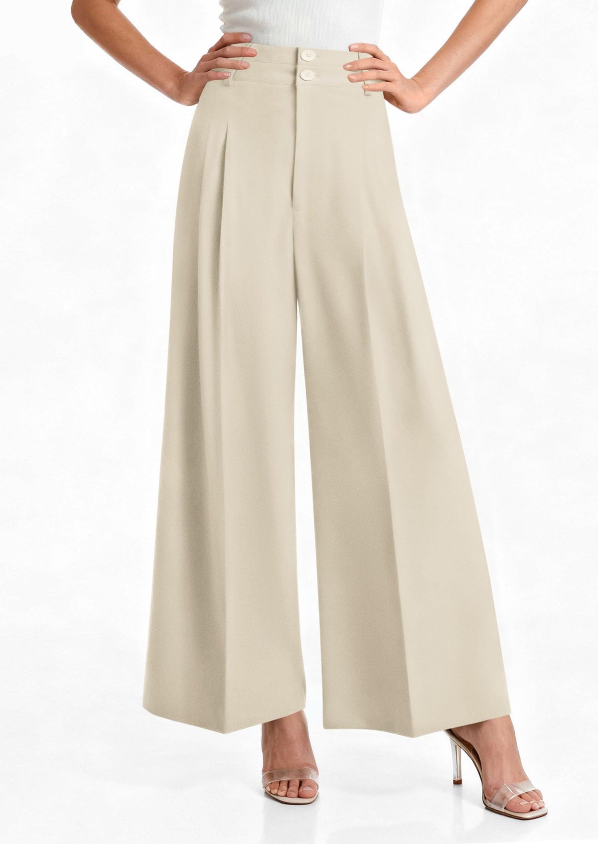 PRETTYGARDEN Women's High Waisted Wide Leg Dress Pants,Beige,L