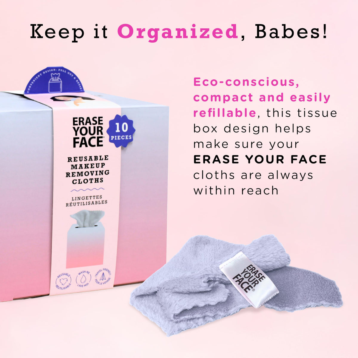 Erase Your Face 10pc Tissue Box Makeup Removing Cloths Set - Blue