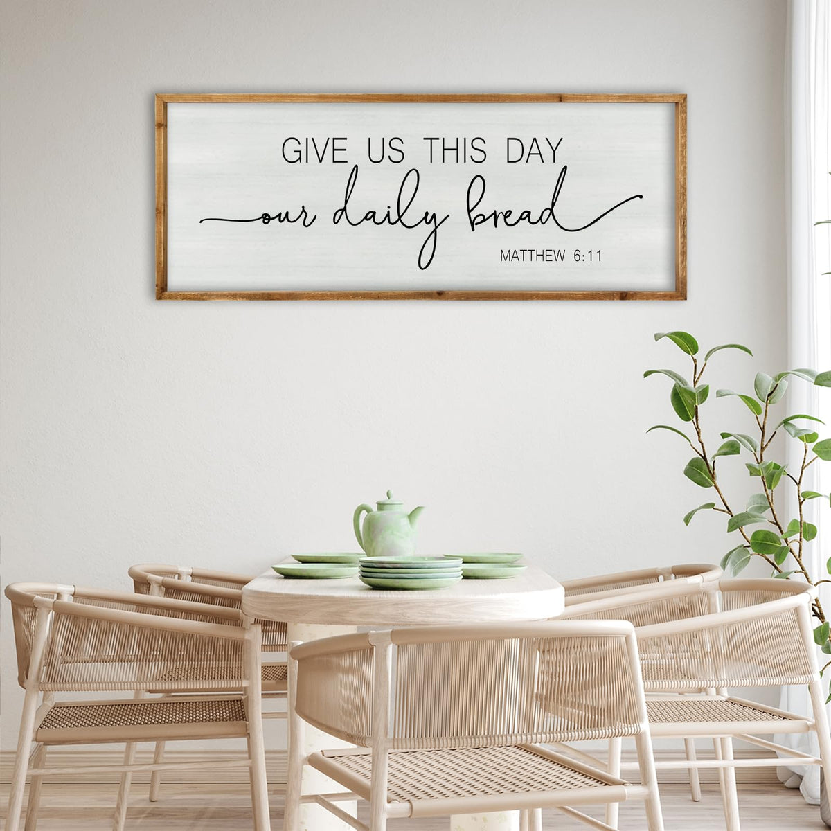 Dining Room Wall Decor Give Us This Day Our Daily Bread Sign, 40"×15", Wood