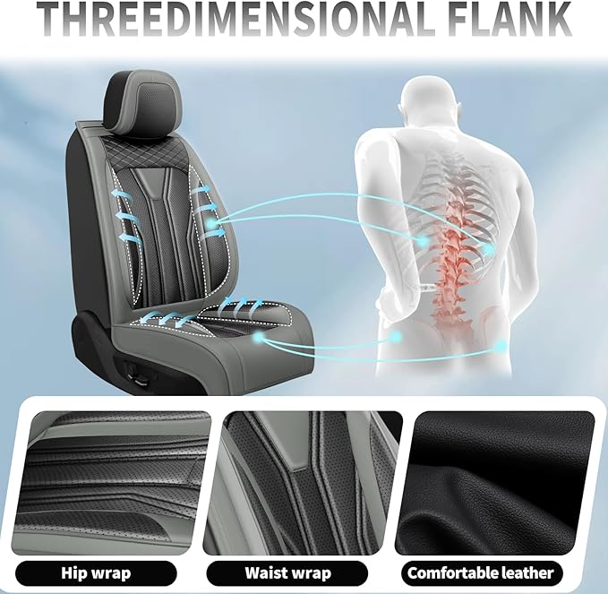 Fit Rogue Car Seat Covers Compatible with Nissan Rogue 2011-2025 2026 - Premium Leather， Waterproof Breathable， All-Weather Seat Cushion Protecto&Airbag Compatible (2 Front Seat Gray&Black)
