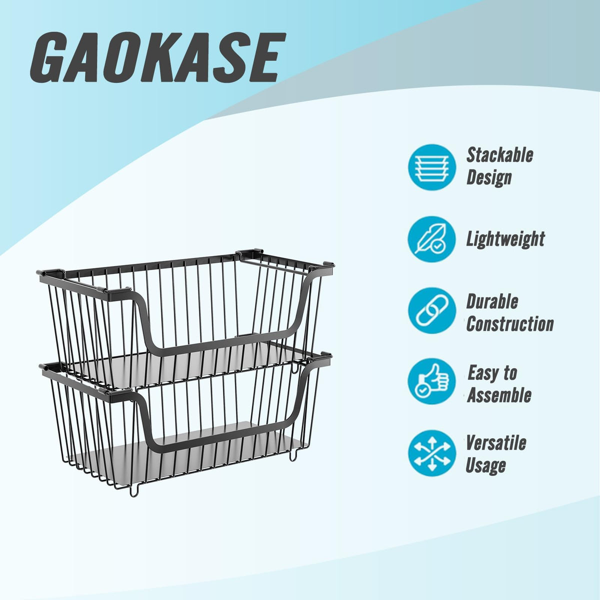 4 Pcs Stackable Wire Baskets Pantry Organizers and Storage Bins,Black