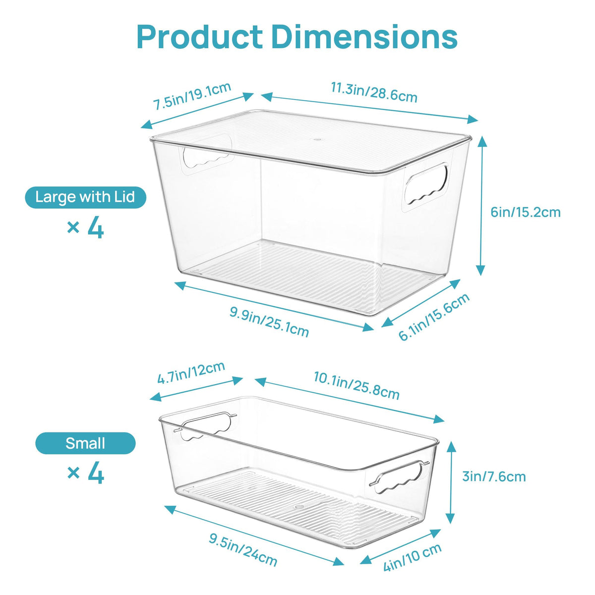 Vtopmart 8 Pack Clear Storage Bins with Lid Set for Pantry Organizer