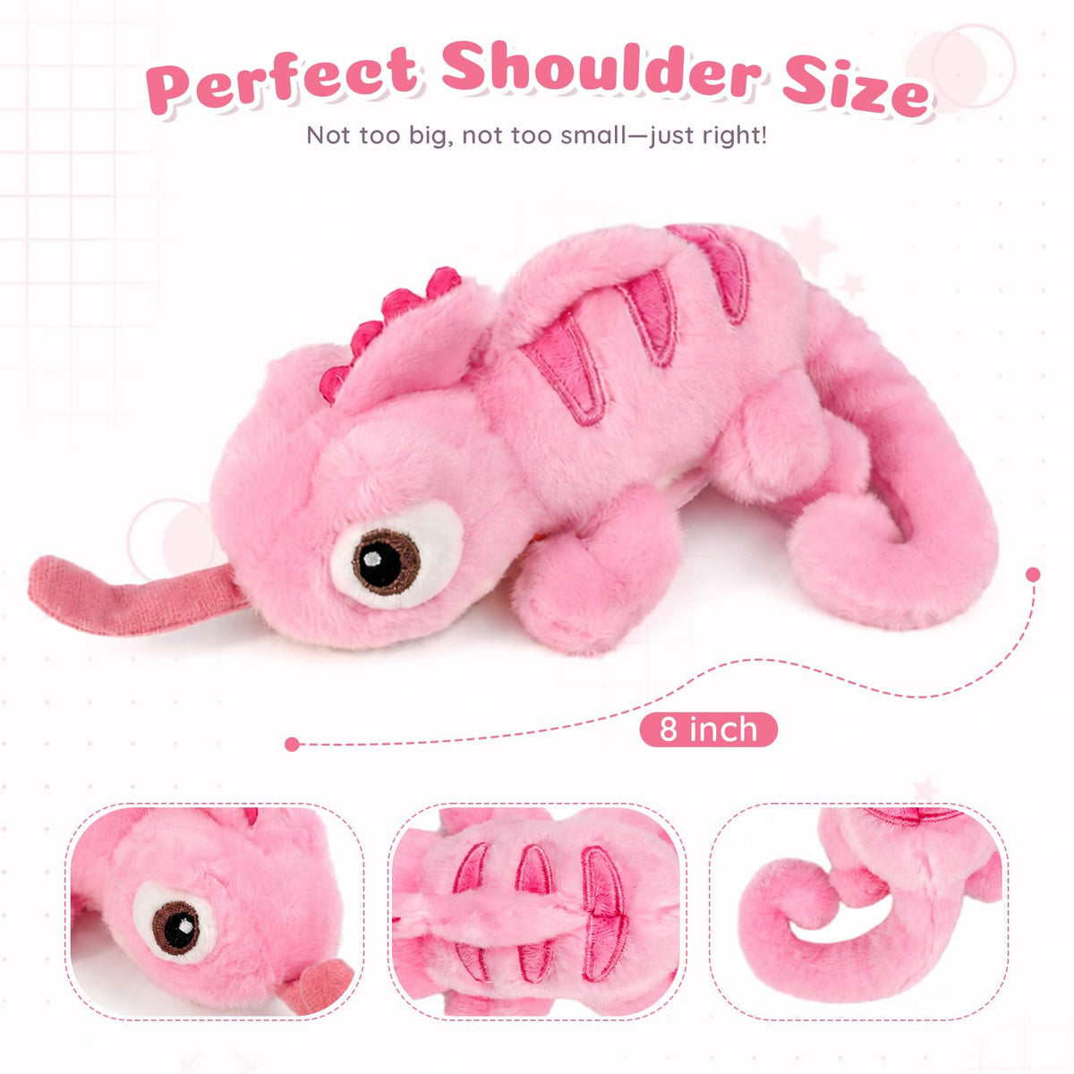 Magnetic Pink Chameleon Shoulder Plush, 8 Inch Lizard Stuffed Animal