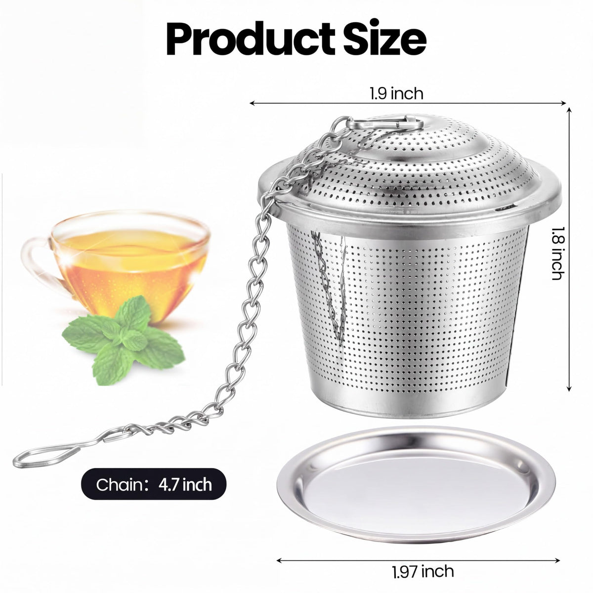 Zopeal 9 Pcs Tea Infuser Stainless Steel Strainer with Chain, Medium