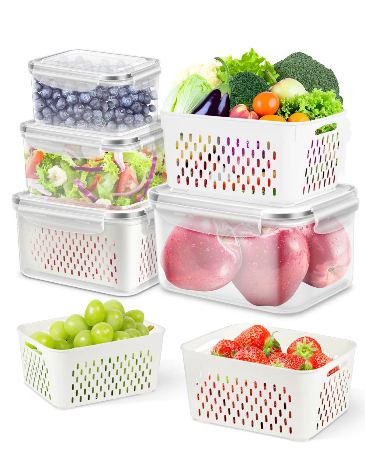 4 Pack Fruit Storage Containers for Fridge Fresh Berry Keeper with Colander