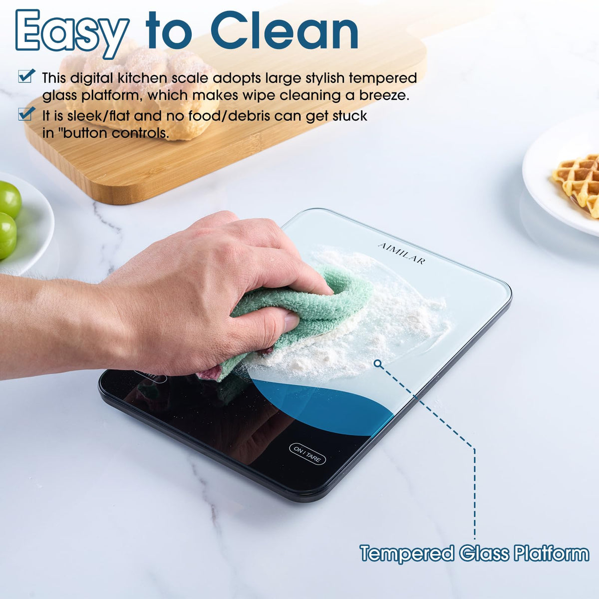 AIMILAR Bluetooth Smart Kitchen Scale 10kg/22lb - Nutrition Food Scale with App Calorie & Macro Tracker, 19+ Nutrients Analysis, USB-C Rechargeable, Tempered Glass, LED Display