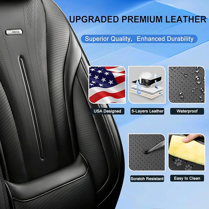 Car Seat Covers for Select Honda Fit 2007-2020, Premium Full Coverage Leather, Airbag Compatible & Scratch-Resistant, Waterproof & All Weather Breathable Seat Protector, Full Set, Black
