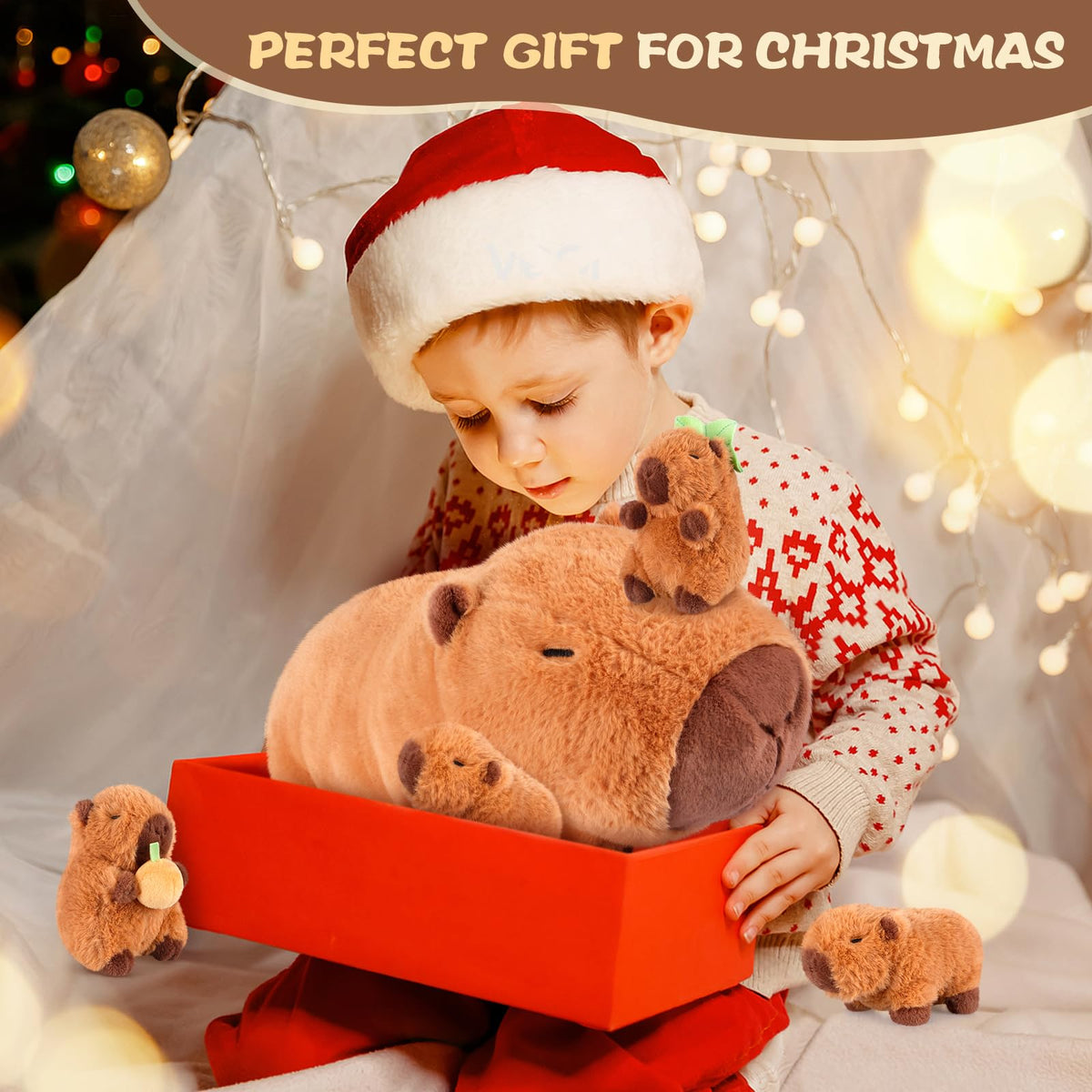 SuzziPals Capybara Plush Toys with 4 Babies, Cute Capybara Gifts for Kids
