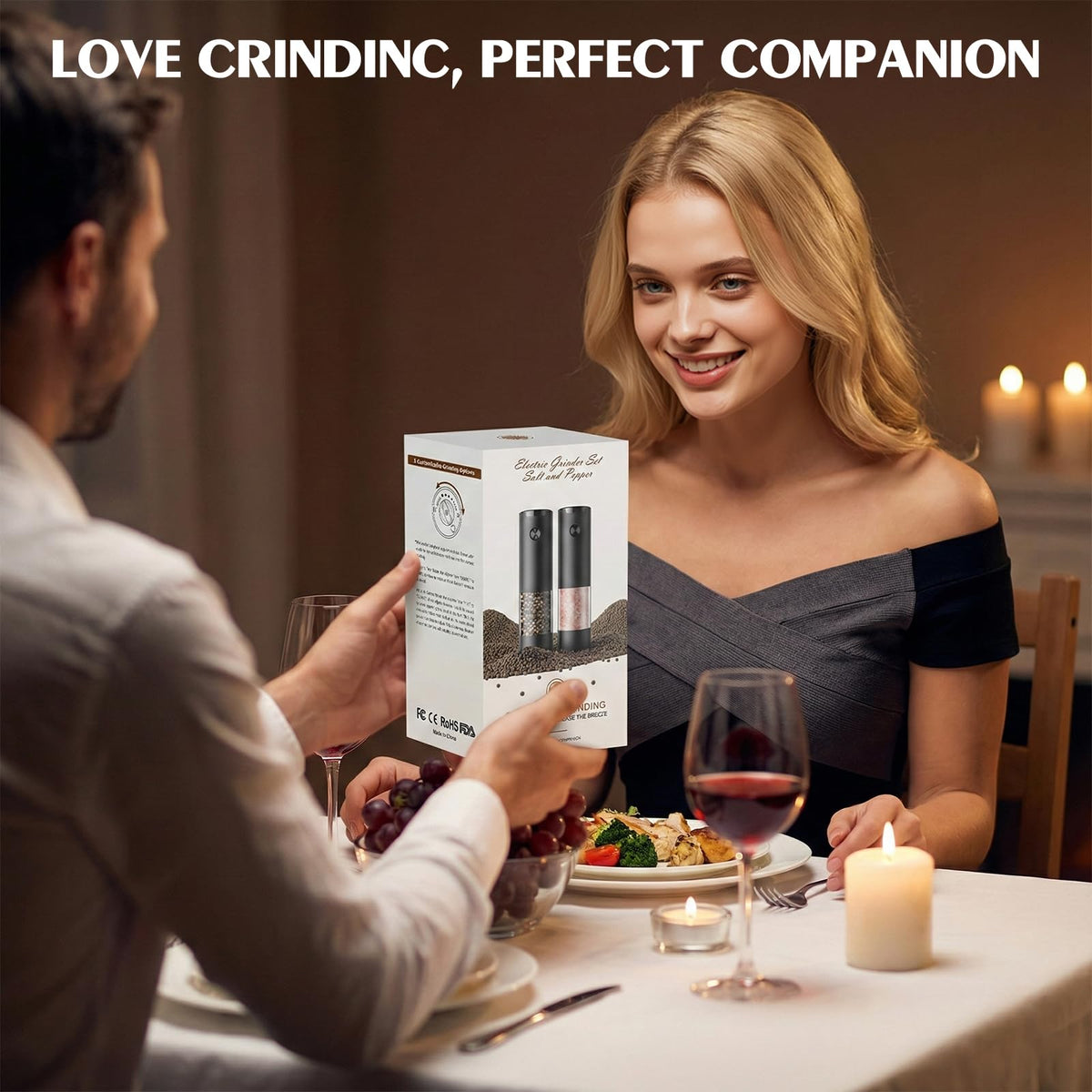 Electric Salt and Pepper Grinder Set Automatic Battery Pepper Mill Shakers Adjustable Coarseness Upgraded Larger Capacity with Led Home and Kitchen Appliances White Elephant Gifts for Women Men