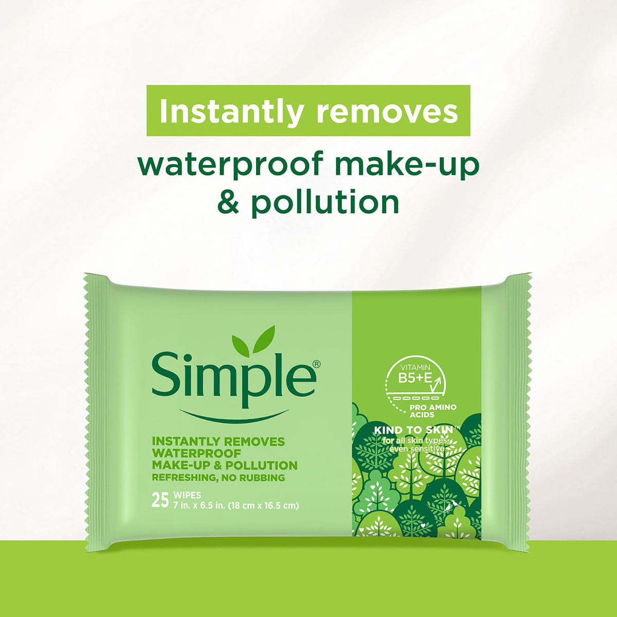 Simple Kind To Skin Cleansing Makeup Remover Wipes - Vegan Facial Cleanser Wipes with Vitamin B5 and E - Removes Waterproof Makeup - 6 pc