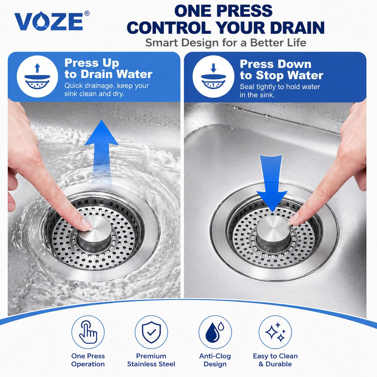 3-in-1 Kitchen Sink Drain Strainer & Stopper with Basket, Stainless Steel Drain Plug Cover Catcher for Food Waste - Sink Accessories for Home or Kitchen Sink Shroom Fit US Standard 3-1/2'' Drain Hole