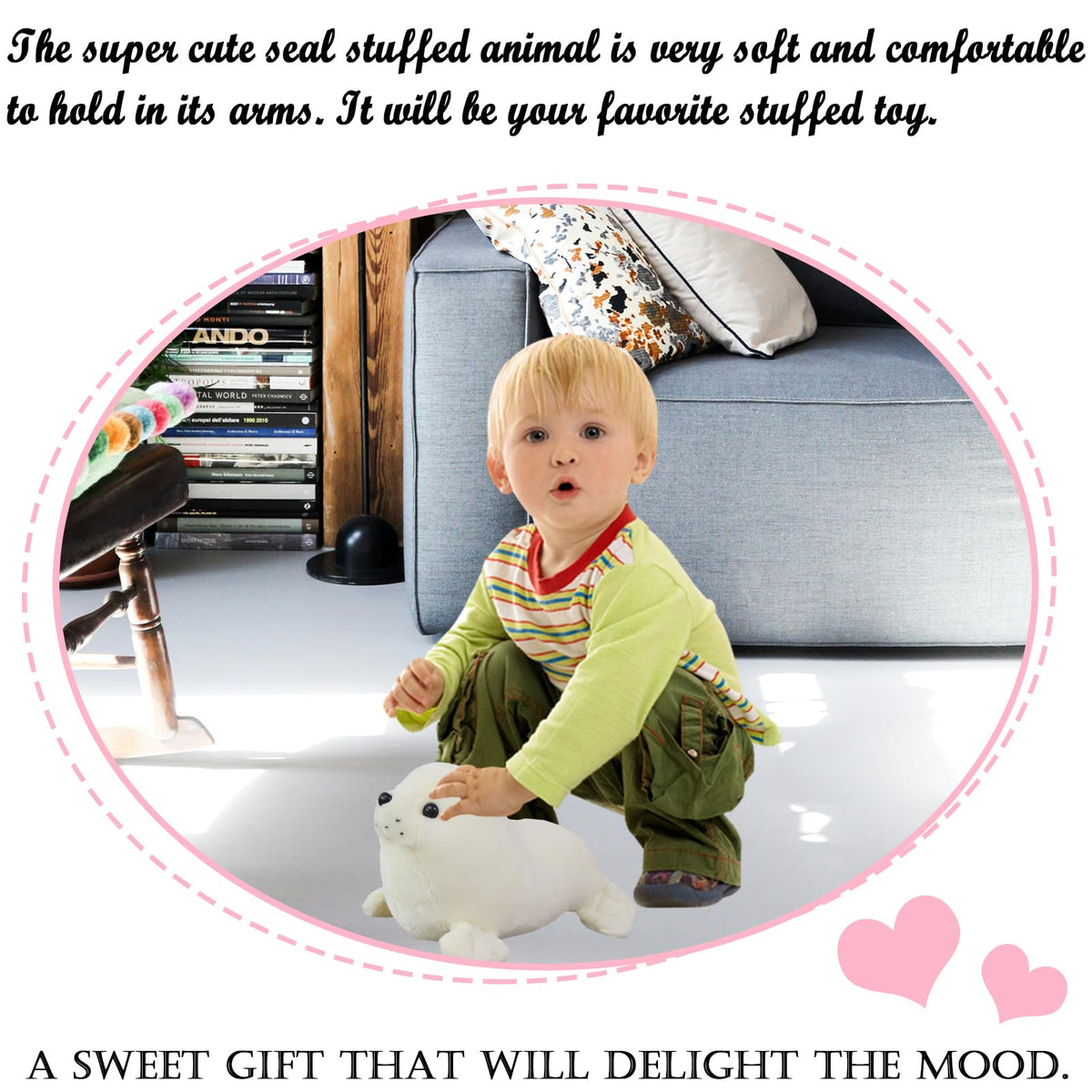 zhidiloveyou Seal Plush Stuffed Animal White Cute Seal Toy Pillow Doll, 15"