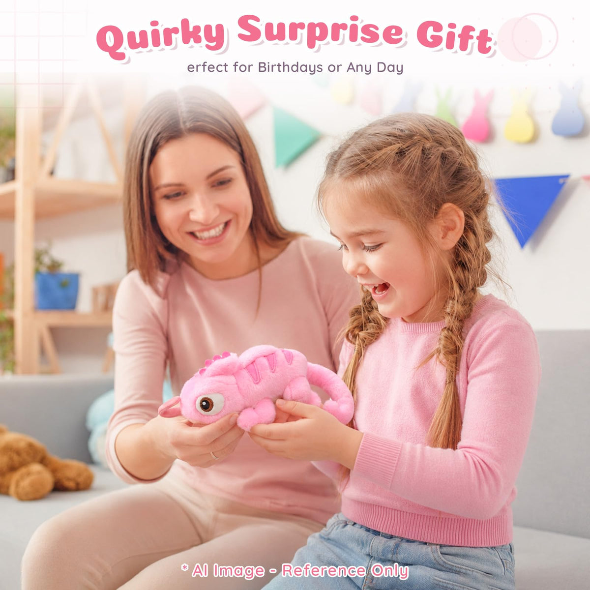 Magnetic Pink Chameleon Shoulder Plush, 8 Inch Lizard Stuffed Animal