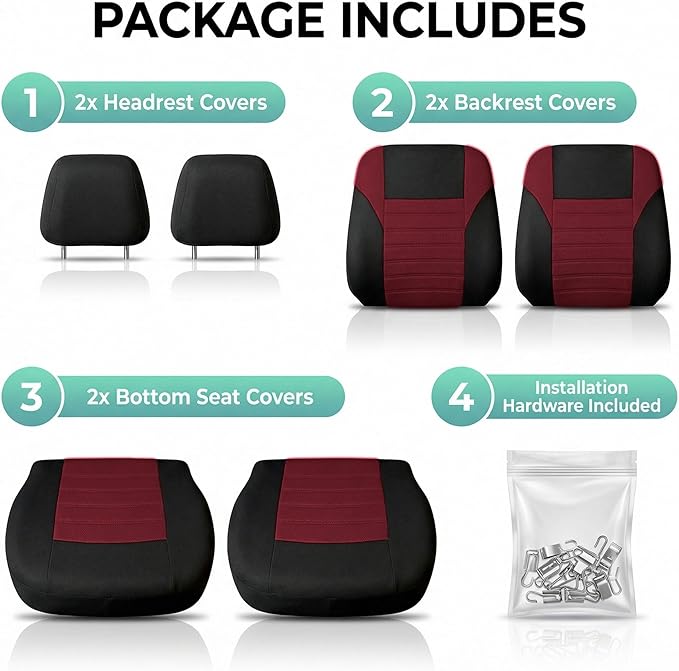 FH Group Automotive Car Seat Covers Front Set Premium 3D Air Mesh Front Seat Covers, Airbag Compatible Universal Fit Interior Accessories for Cars Trucks and SUVs - Burgundy