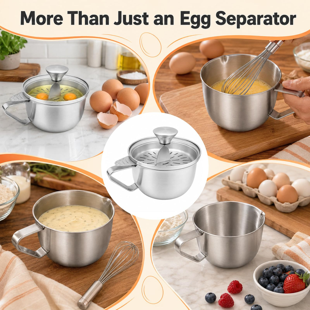 Egg Yolk Separator with Bowl and Lid, 17 oz / 500 ml Bowl, 5-Egg Capacity