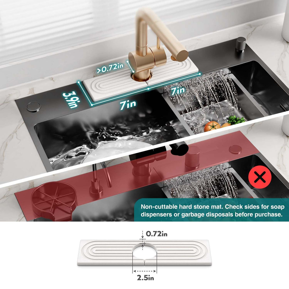 eormoe Diatomite Kitchen Faucet Mat - 14Inch Water Absorbing Stone Tray for Sink, Stone Fast-Drying Faucet Mat for Kitchen Counter Sink Accessories (Light Grey, 14'' x 3.9'')