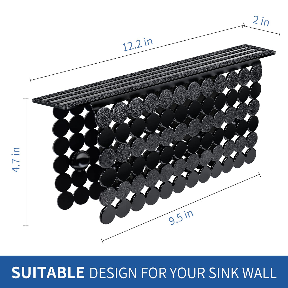 Yolife Kitchen Sink Saddle, PVC Sink Divider Mat with Strong Suction Cups, Durable, Easy to Clean, Odor-free - 9.5" x 12" (Black)