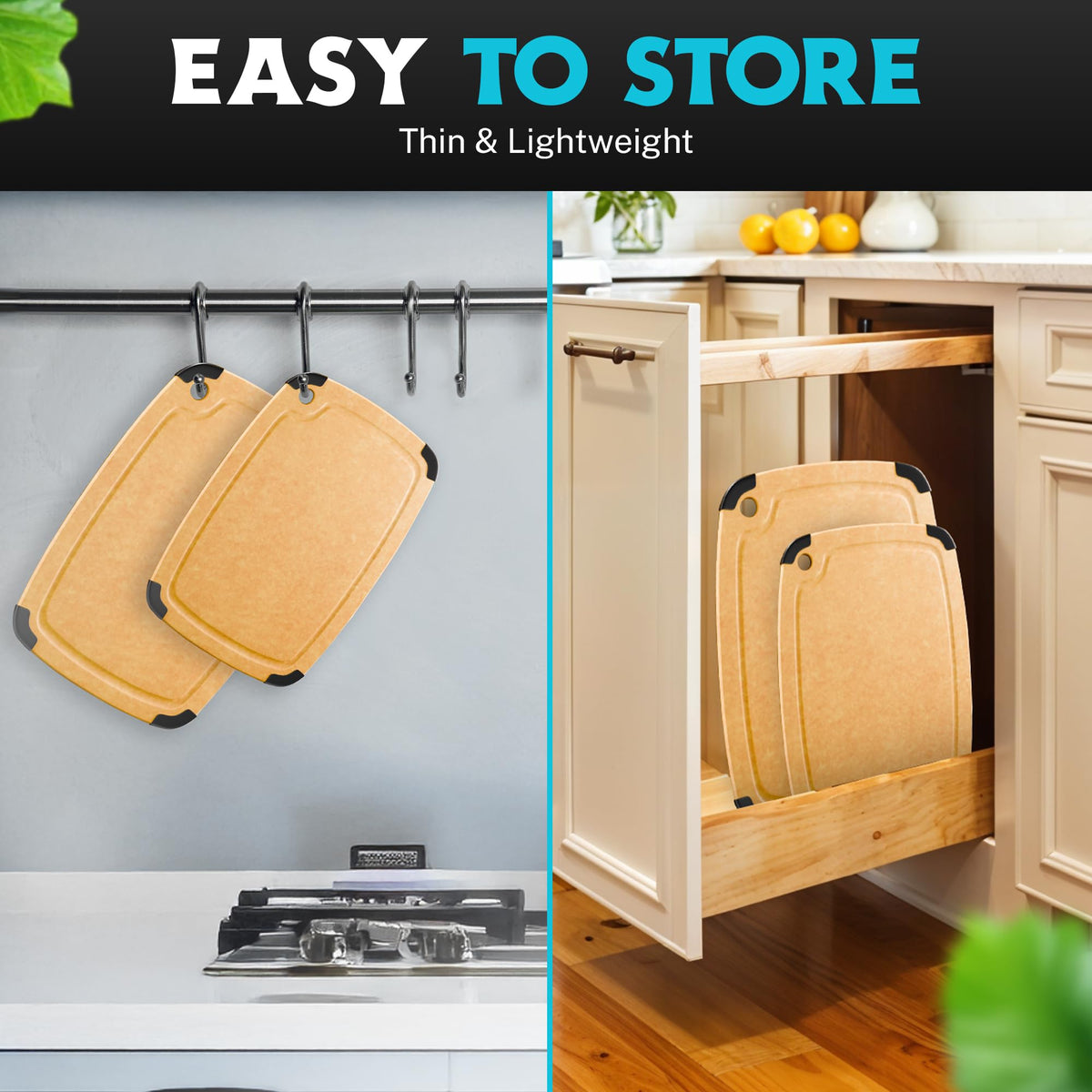 Dishwasher Safe Cutting Boards for Kitchen - Set of 2 Composite Wood Chopping Boards with Juice Groove, Non-Slip Grips, Non-Porous Surface, Heat Resistant Up to 350°F (14.5 x 11 and 11.7 x 9.3 Inch)