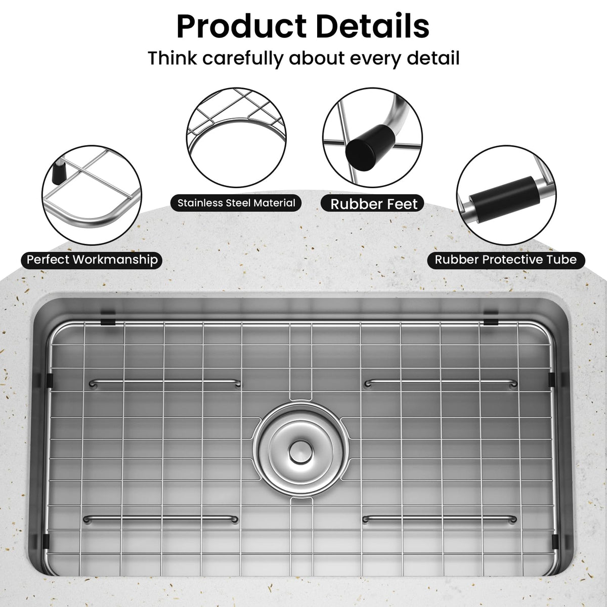 Sink Bottom Grid 24-1/8"x12-5/8", Centered Drain with Corner Radius 1-1/2"
