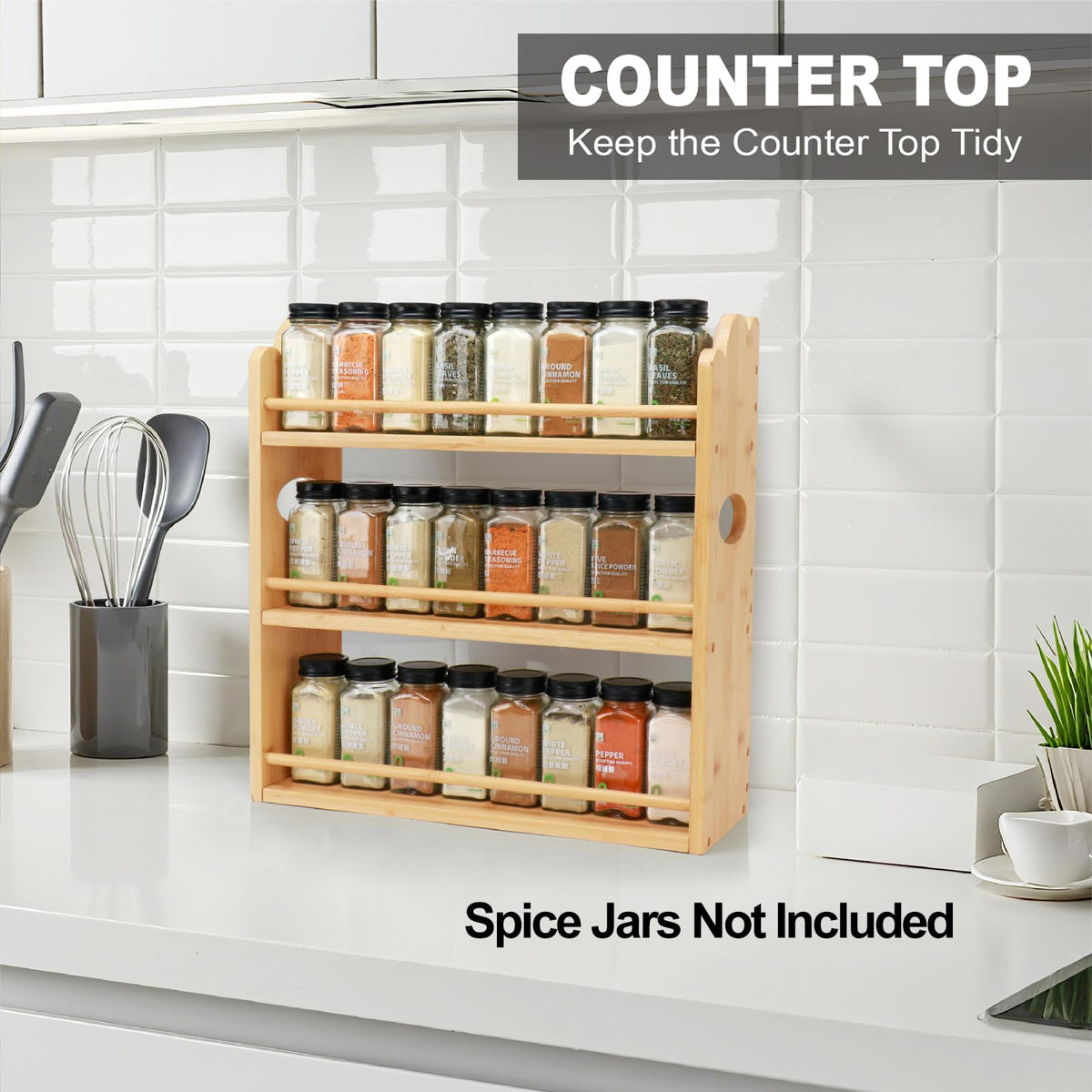 Thalomely 3-Tier Bamboo Spice Rack, Wall Mount & Countertop Spice Organizer