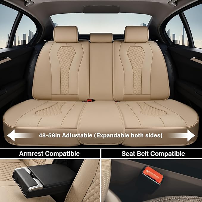 Coverado Automotive Seat Covers, Car Seat Covers Full Set, Beige Car Seat Cover, Car Seat Cushion Waterproof, Front Seats Back Seat Covers, Car Seat Protector Universal Fit Most Cars