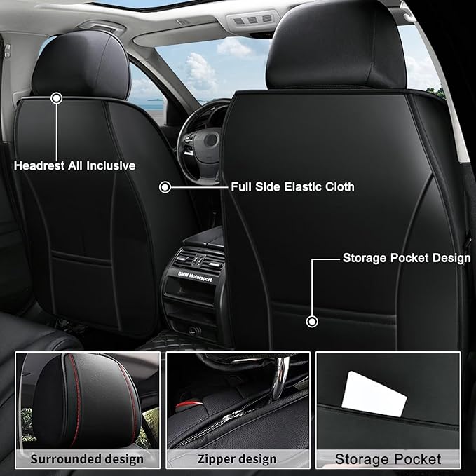 AOMSAZTO Car Seat Covers,Full Set 5 Seats Custom Fit for Honda CR-V 2015-2025 2026,Leather Car Seat Cover Seat Cushion Protector,Airbag Compatible Waterproof Black