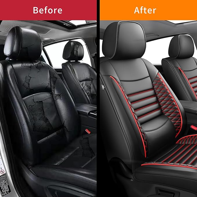 Fit Crosstrek Car Seat Covers for Subaru Crosstrek 2016-2025 2026 - Upgraded Premium Waterproof & Breathable Leather, Airbag Compatible, All-Weather Seat Cushion Protector(2 Front/Black+Red)