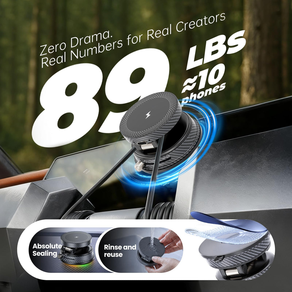 15W Wireless Charging Car Phone Holder, Vacuum Magnetic Mount with Suction