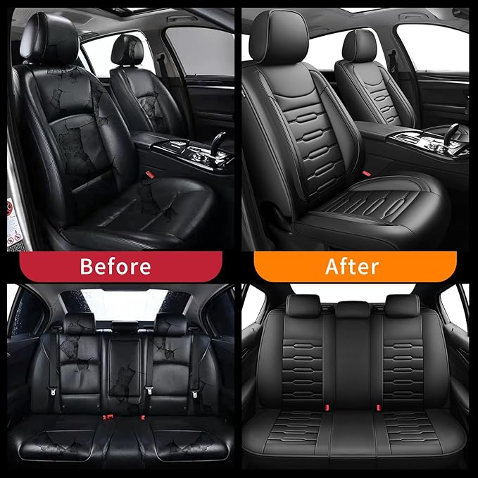 Fit HRV Car Seat Covers for Honda HR-V 2016-2024 2025 2026 - Upgraded Premium Waterproof & Breathable Leather, Airbag Compatible, All-Weather Seat Cushion Protector (Full Set, Black)
