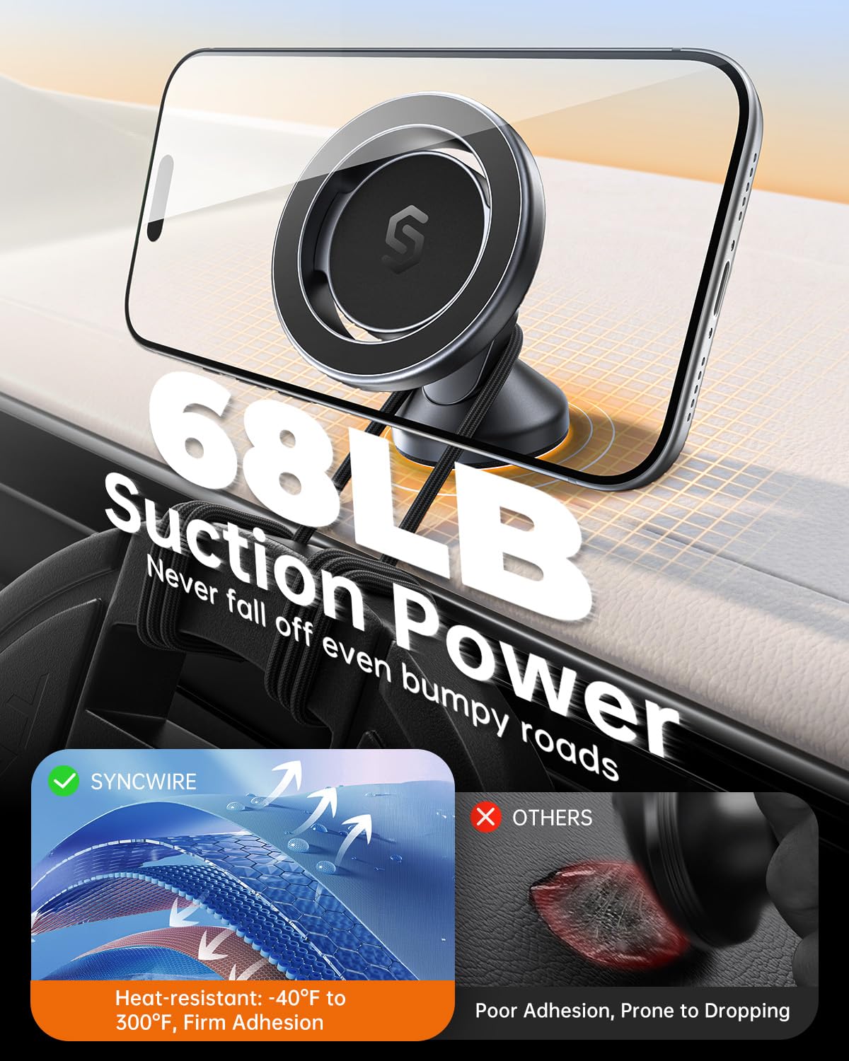 SYNCWIRE MagSafe Car Mount, Adjustable Magnetic Phone Holder, Space Gray