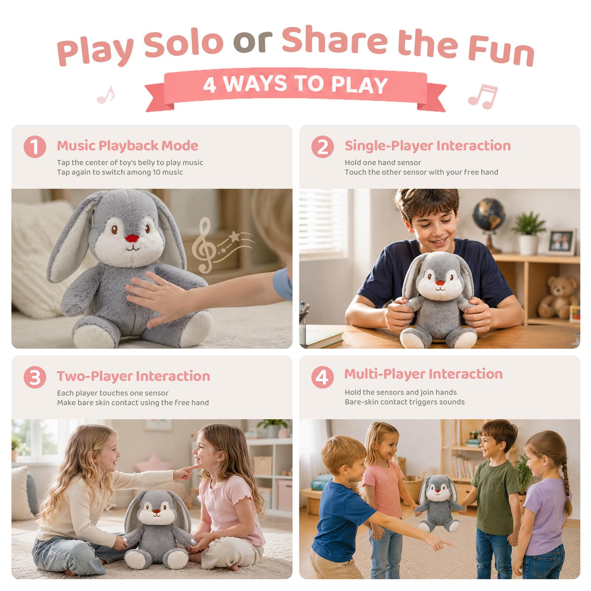 Interactive Music Plush Toy, Musical Sensory Toy with Touch-Activated Bunny