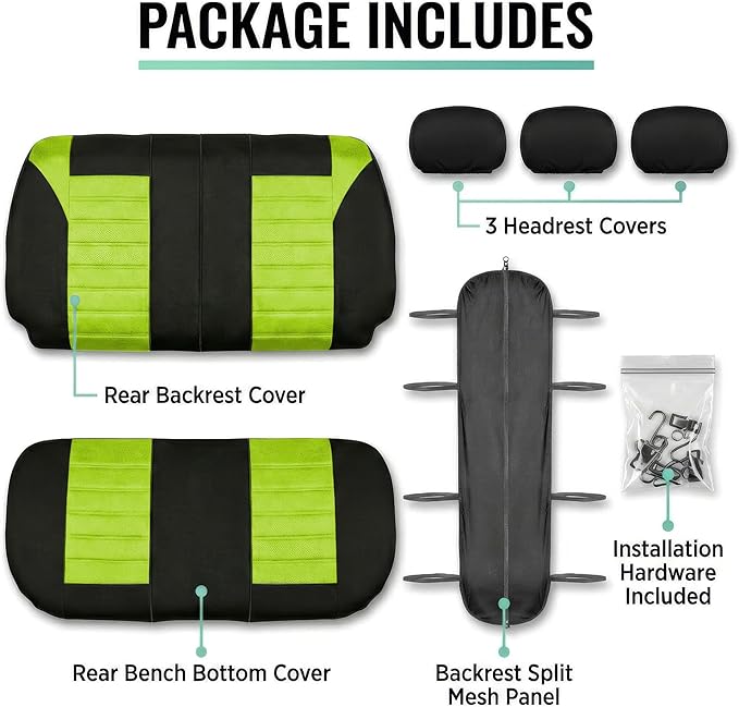 FH Group Automotive Car Seat Covers Rear Set Premium 3D Air Mesh Seat Covers, Airbag Compatible and Split Bench Cover Universal Fit Interior Accessories for Cars Trucks and SUVs - Green