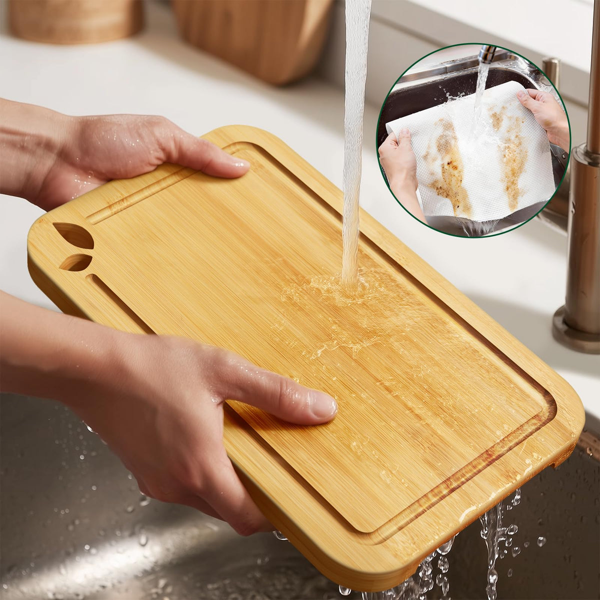 Bamboo Cutting Boards for Kitchen, Wooden Cutting Boards, 13 x 9.5 inch