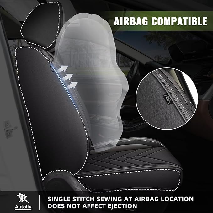 AOMSAZTO Car Seat Covers Front Set Fit for Ford Edge 2007-2026 Faux Leather Waterproof Seat Covers Automotive Seat Cushion Protector(2 Seats, Black&Grey)