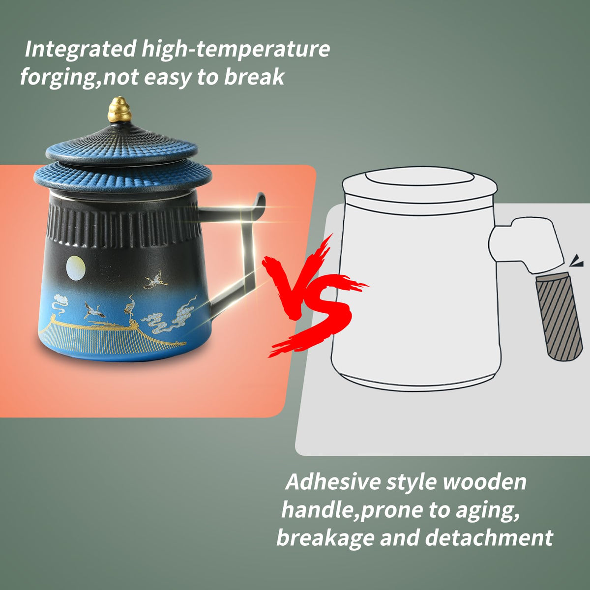 Coolpei Loose Leaf Tea Cup with Infuser and Lid, 14.8oz Chinese Ceramic Mug with Fine Mesh Strainer, Office Steeping Cup for Tea Lovers Gifts
